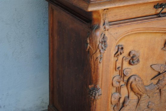 Large Two Art Nouveau Oak Body Decor Herons