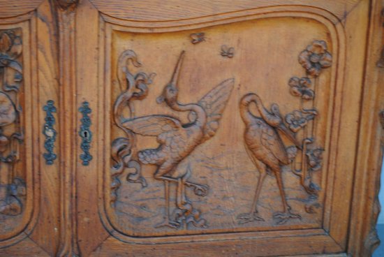 Large Two Art Nouveau Oak Body Decor Herons