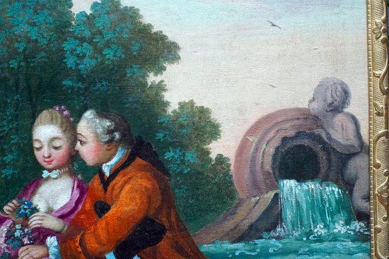 "LE PARTAGE DE LA CUEILLETTE" Huile sur toile. École française XVIIIème.