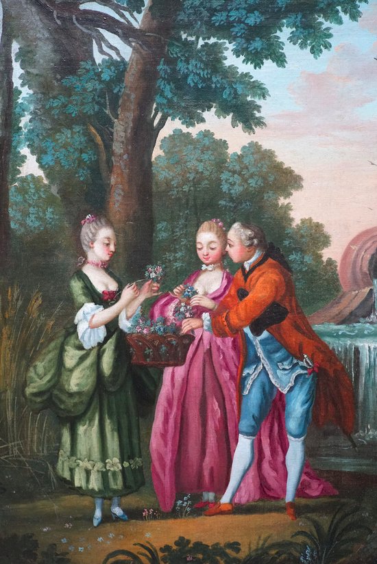 "LE PARTAGE DE LA CUEILLETTE" Huile sur toile. École française XVIIIème.