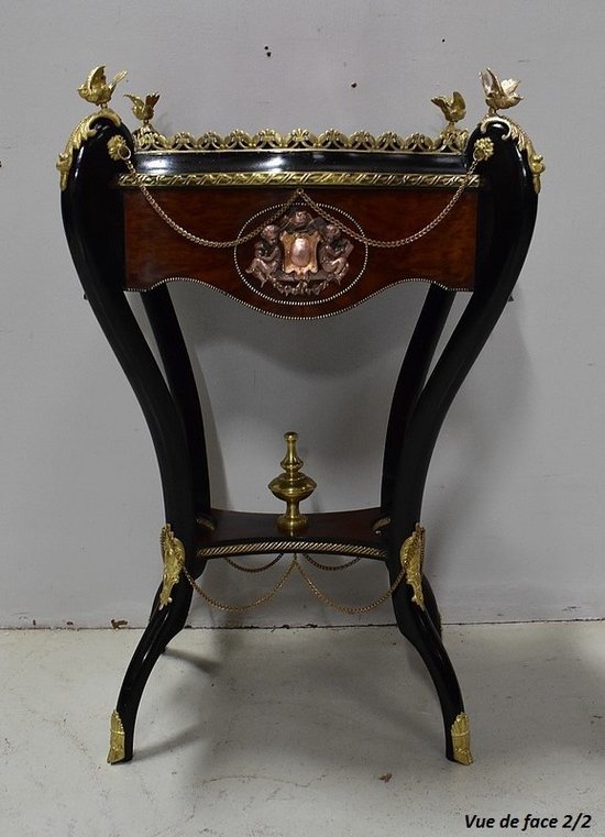 Planter in Thuja burl veneer and blackened wood, Napoleon III period - 19th century