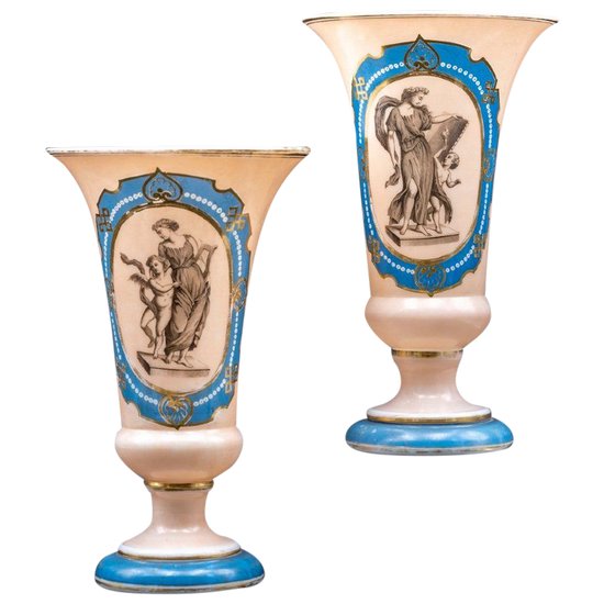 Pair Of Lined Opaline Vases, Late 19th Century