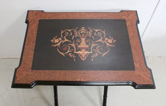 Small inlaid folding table, Napoleon III period - 19th century