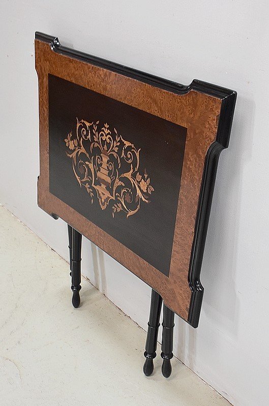 Small inlaid folding table, Napoleon III period - 19th century