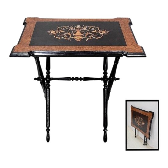 Small inlaid folding table, Napoleon III period - 19th century