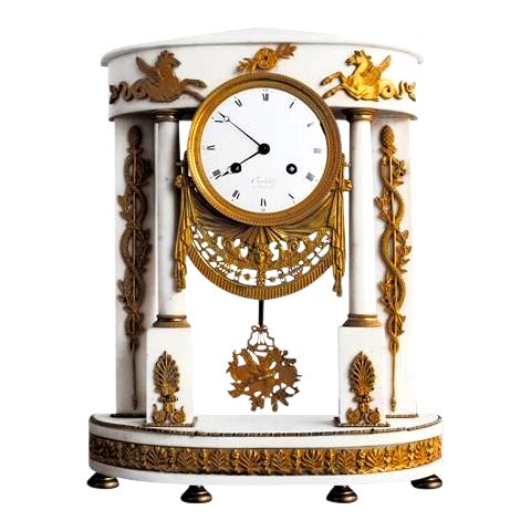 Directoire Period Portico Clock Gilt Bronze And White Marble