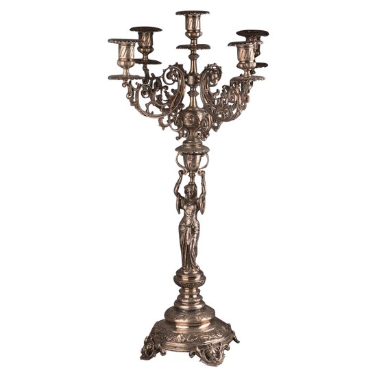 Large Solid Silver Candlestick, 19th Century