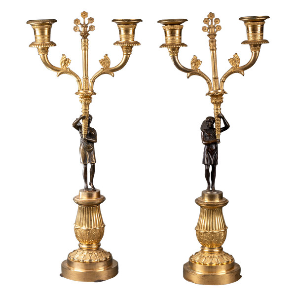 Pair Of Bronze Candlesticks, 19th Century