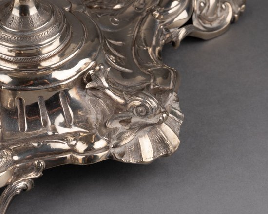 Encrier En Argent Massif Figurant Psyché, XIXe Siècle