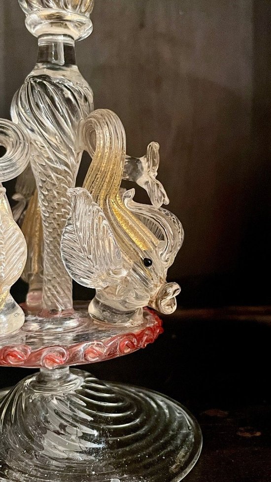 Murano Glass Candlestick With Red Border, 21st Century