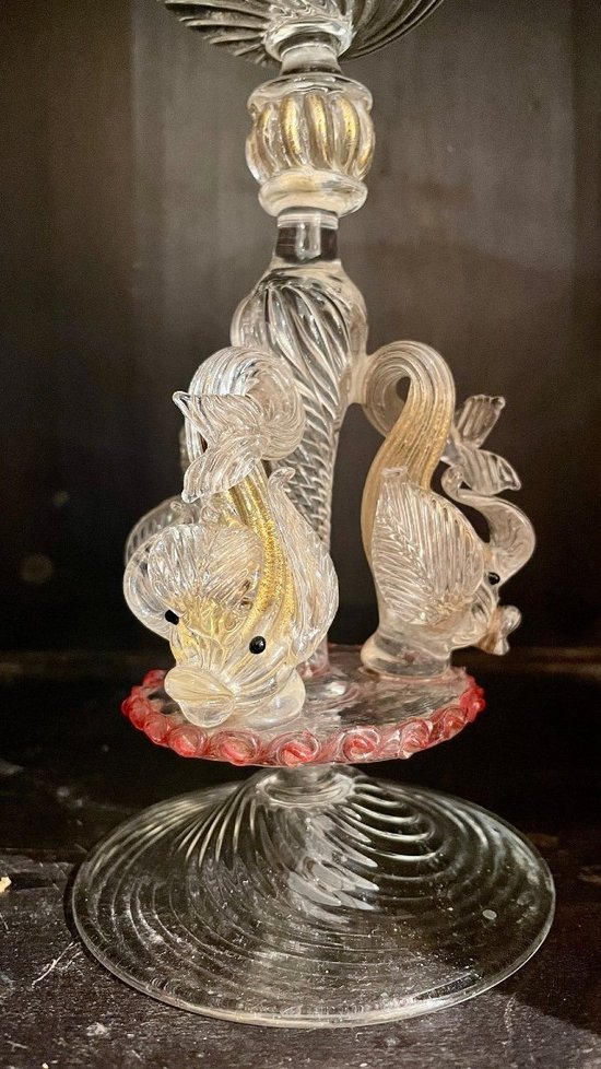 Murano Glass Candlestick With Red Border, 21st Century