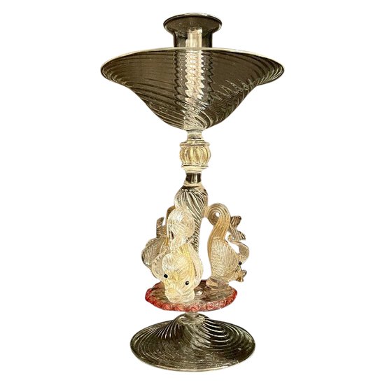 Murano Glass Candlestick With Red Border, 21st Century
