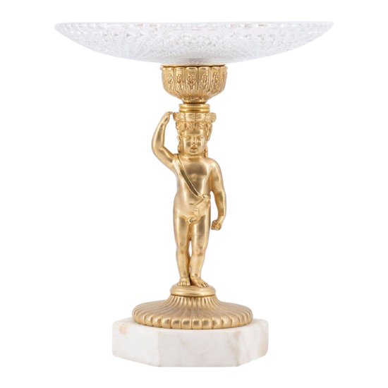 Bronze And Crystal Cup On White Marble Base, 19th Century