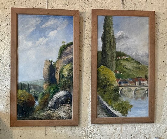 Diptyque de paysages de Dordogne et du Périgord, daté 1928