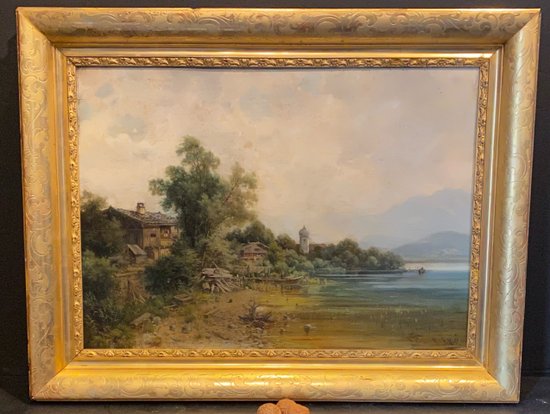 Gemälde auf Holz, l'ile aux femmes, signiert Sckell