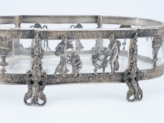 Centrotavola In Bronzo Argentato E Cristallo, XIX Secolo