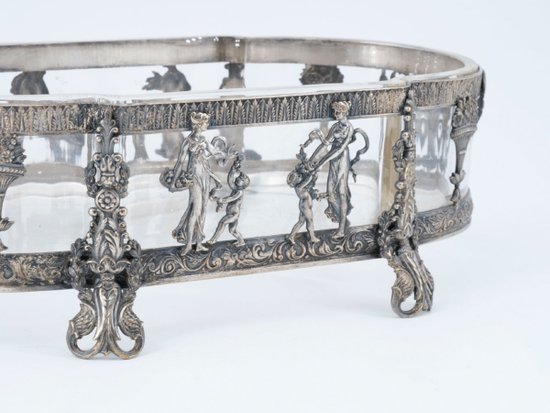 Centrotavola In Bronzo Argentato E Cristallo, XIX Secolo