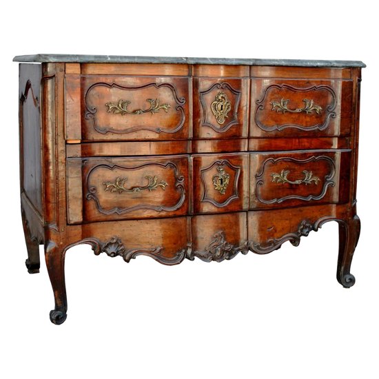 Commode Sauteuse Arbalète En Noyer XVIIIème Dessus Marbre