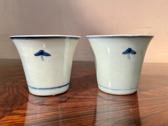 Pair Of Blue And White Chinese Porcelain Goblets, 19th Century
