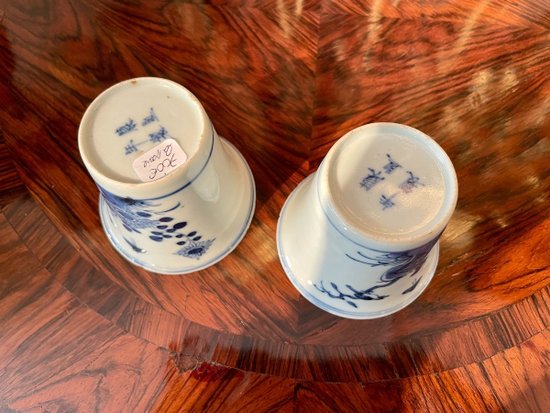 Pair Of Blue And White Chinese Porcelain Goblets, 19th Century