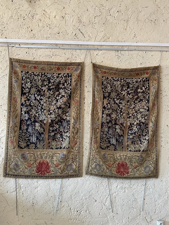 Pair Of Aubusson Greenery Style Tapestries, 20th Century