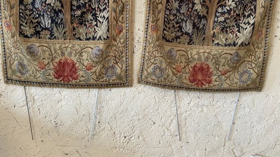 Pair Of Aubusson Greenery Style Tapestries, 20th Century