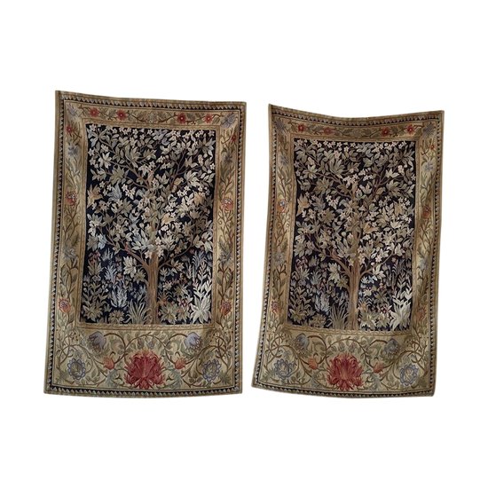 Pair Of Aubusson Greenery Style Tapestries, 20th Century