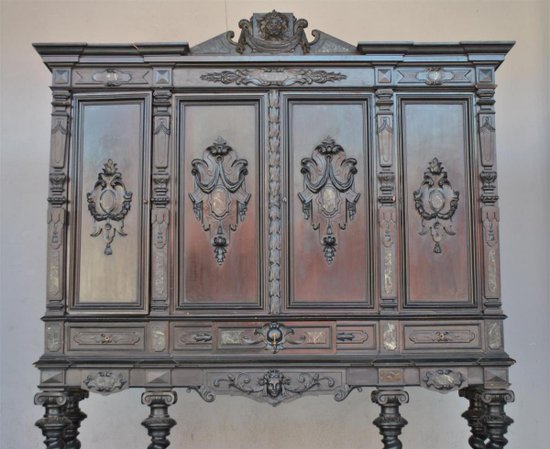 Important Cabinet Bois Noirci Style Renaissance Colonnes XIXème