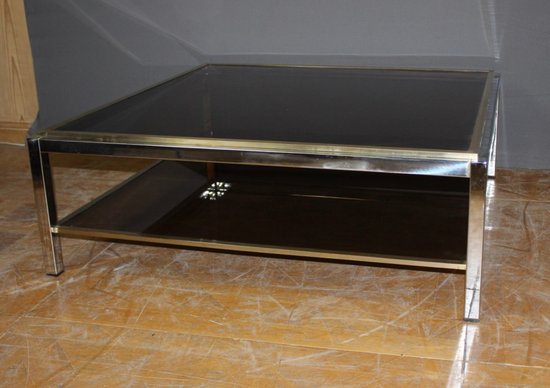 Table basse carré en chrome et laiton vers 1970