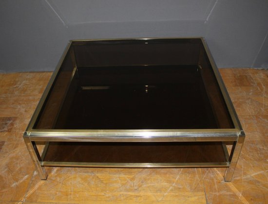 Table basse carré en chrome et laiton vers 1970