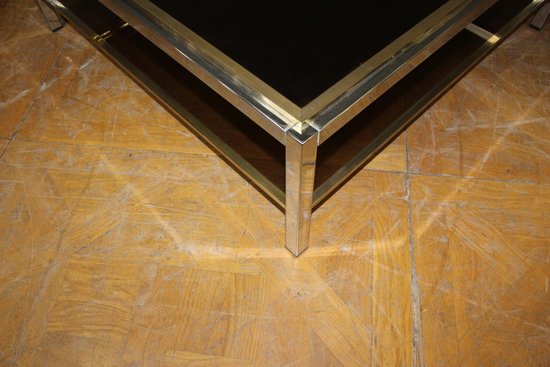 Table basse carré en chrome et laiton vers 1970