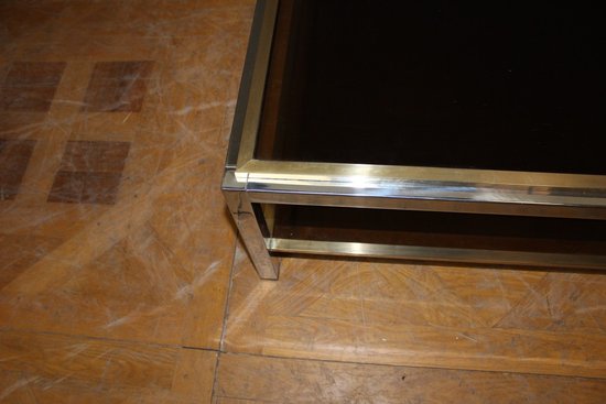 Table basse carré en chrome et laiton vers 1970