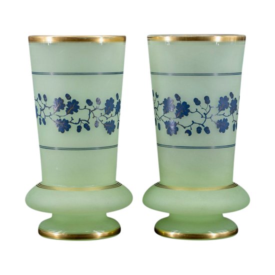 Pair Of Frosted Opaline Glass Vases, 19th Century