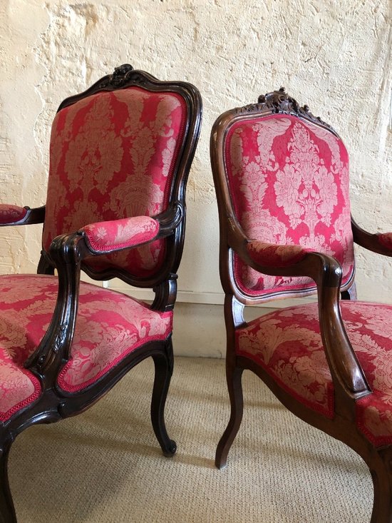 False Pair Of Louis XV Style Armchairs, 19th Century