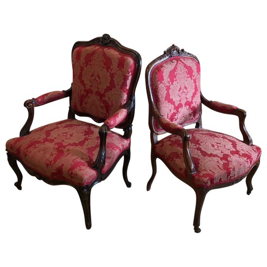 False Pair Of Louis XV Style Armchairs, 19th Century