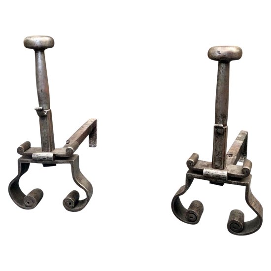 Pair Of Andirons In Wrought Iron, XVIIth Century