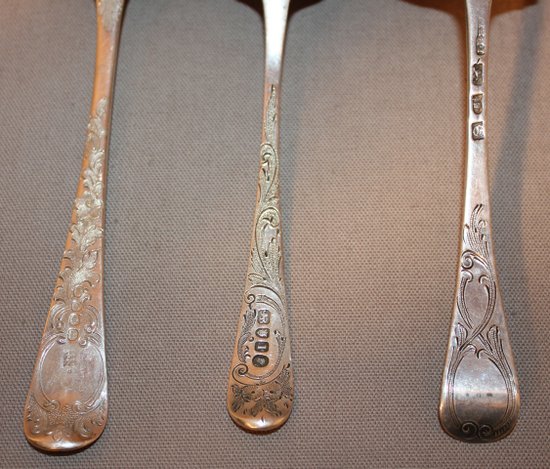 3 different dessert spoons in sterling silver from the early 19th century
