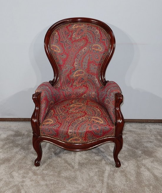 Piccola Bergère in mogano in stile Luigi XV, periodo Napoleone III - Metà del XIX secolo