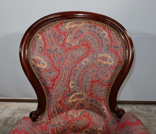 Piccola Bergère in mogano in stile Luigi XV, periodo Napoleone III - Metà del XIX secolo