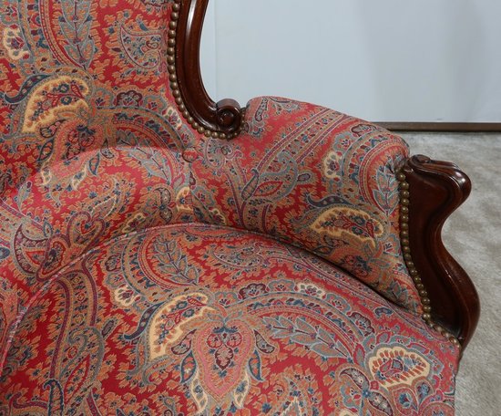 Piccola Bergère in mogano in stile Luigi XV, periodo Napoleone III - Metà del XIX secolo