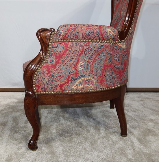 Piccola Bergère in mogano in stile Luigi XV, periodo Napoleone III - Metà del XIX secolo
