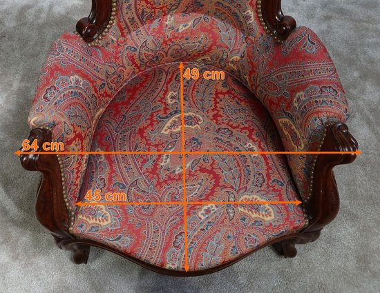 Piccola Bergère in mogano in stile Luigi XV, periodo Napoleone III - Metà del XIX secolo