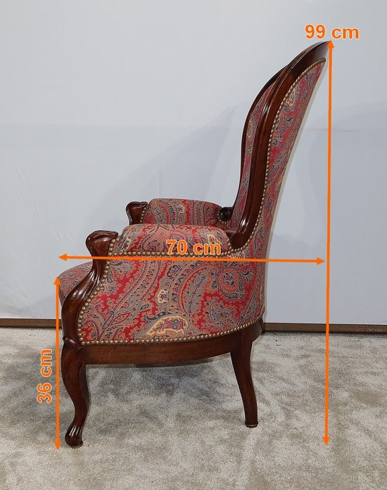 Piccola Bergère in mogano in stile Luigi XV, periodo Napoleone III - Metà del XIX secolo