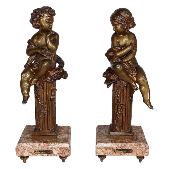 Coppia di statuette "La spensierata e il sognatore" di A. Moreau - Fine del XIX secolo