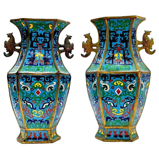 Pair Of Cloisonne Vases Late Nineteenth Time