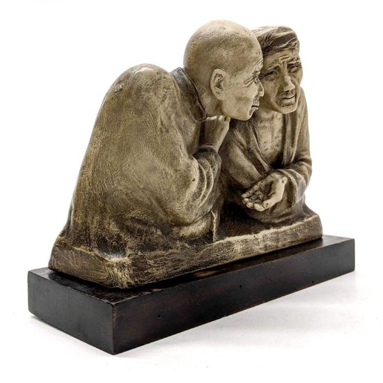 Group In Terracotta With Asian Figure By Gaston Hauchecorne (1880-1945) Of Dimension H