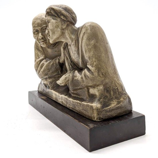 Group In Terracotta With Asian Figure By Gaston Hauchecorne (1880-1945) Of Dimension H