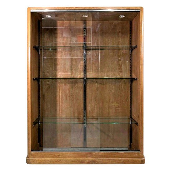 Vitrine De Magasin à Porte Glissante En Chêne époque 1930