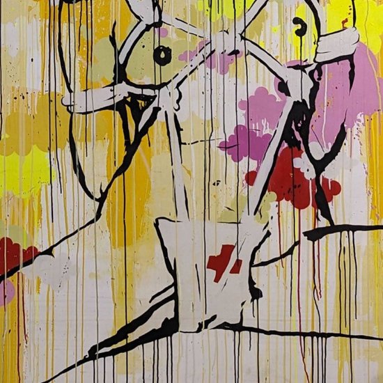 "TILT" (NATO NEL 1973). Ragazze di Chongqinb. Dittico. Acrilico, vernice spray, pennarelli. 165 x 230 cm (per pannello).