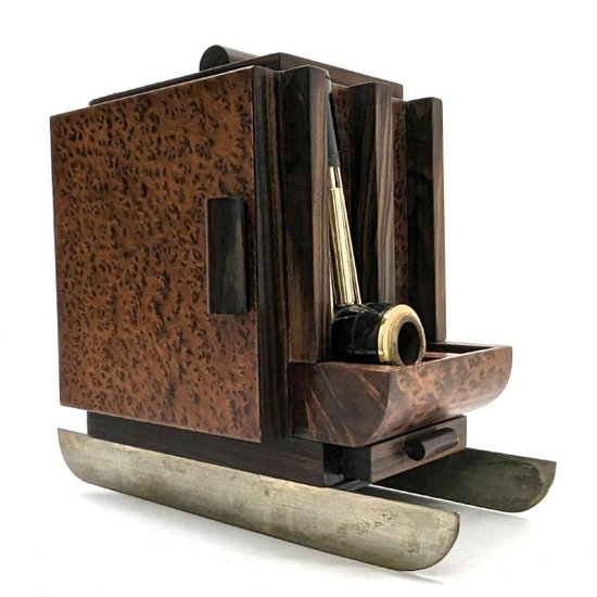 Portapipa da cantina per sigari Slitta Ski Loupe Thuya 1930 Art Déco